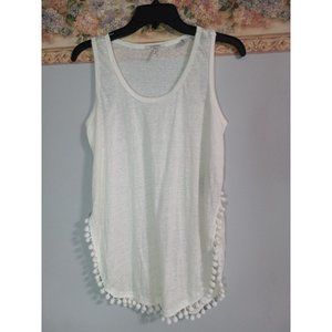 Scotch & Soda Small Cream Linen Pom Pom Casual Festival Boho Beach Tank Top